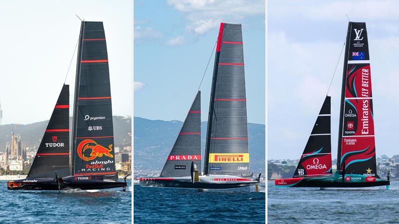 AC75 Version 2 - Side perspectives - from left: Alinghi RBR, Luna Rossa, Emirates Team NZ photo copyright America's Cup Media taken at Real Club Nautico de Barcelona and featuring the AC75 class